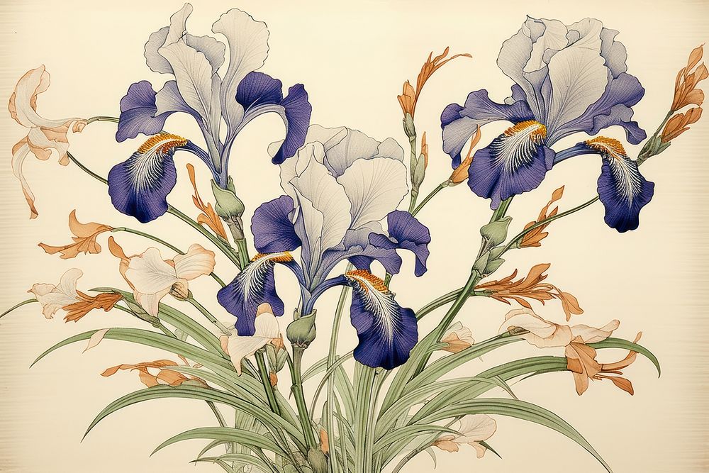 Ukiyo-e art print style flower iris painting.
