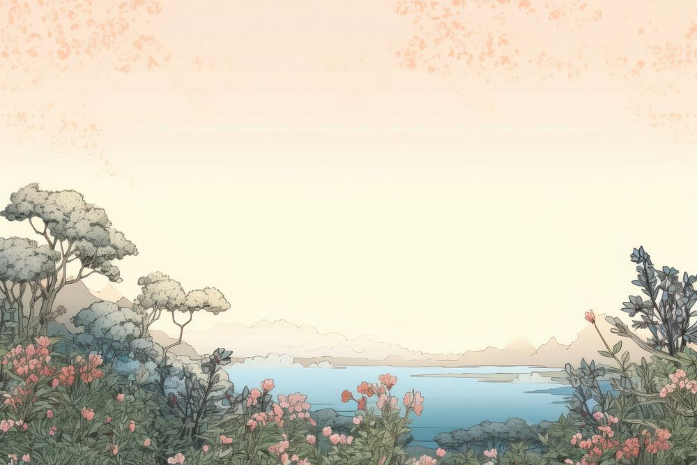 Ukiyo-e art print style landscape flower backgrounds.