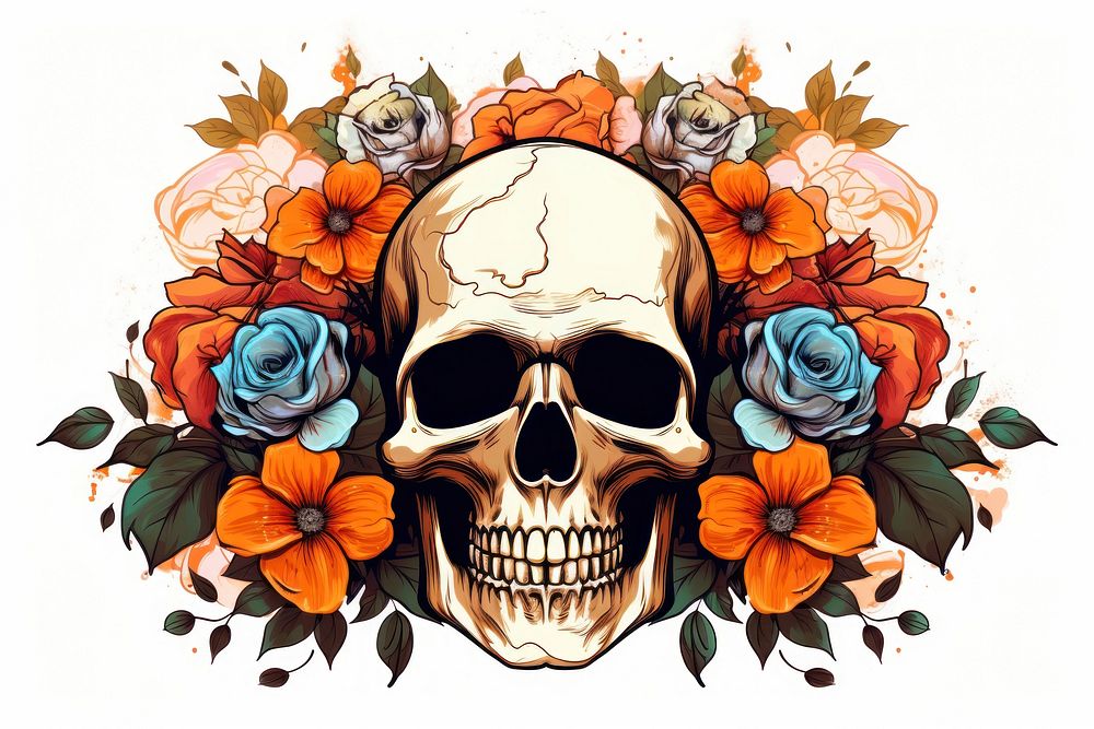Skull with flowers pattern plant art.