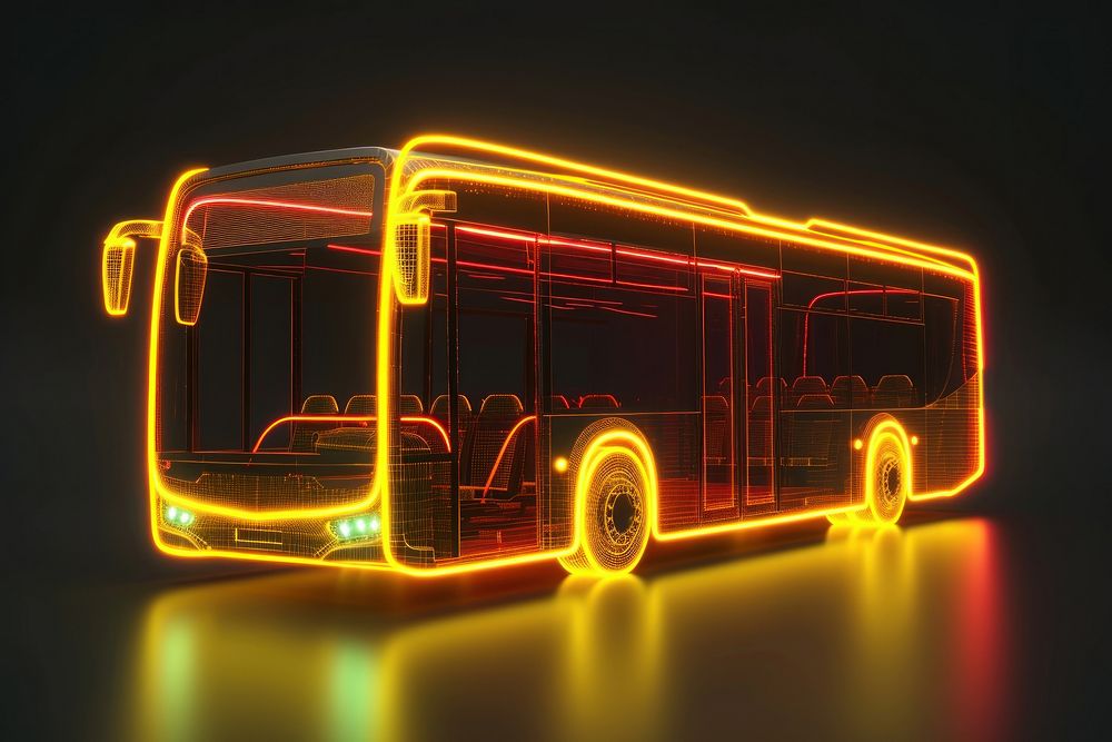 3d render of glowing bus vehicle black background transportation.