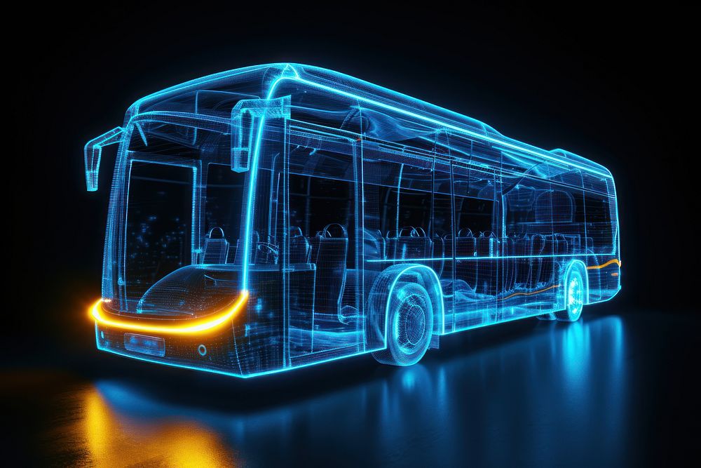 3d render of glowing bus vehicle transportation architecture.