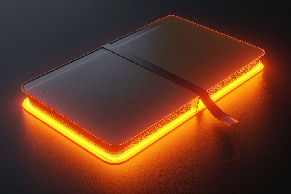 3d render of glowing notebook light black background illuminated.