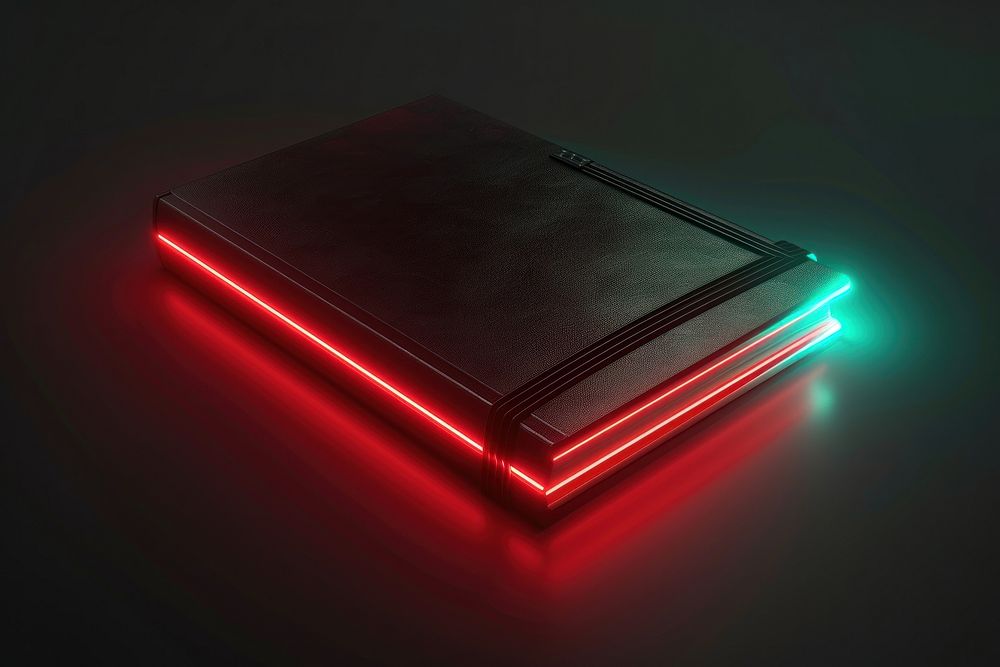 3d render of glowing notebook light black black background.