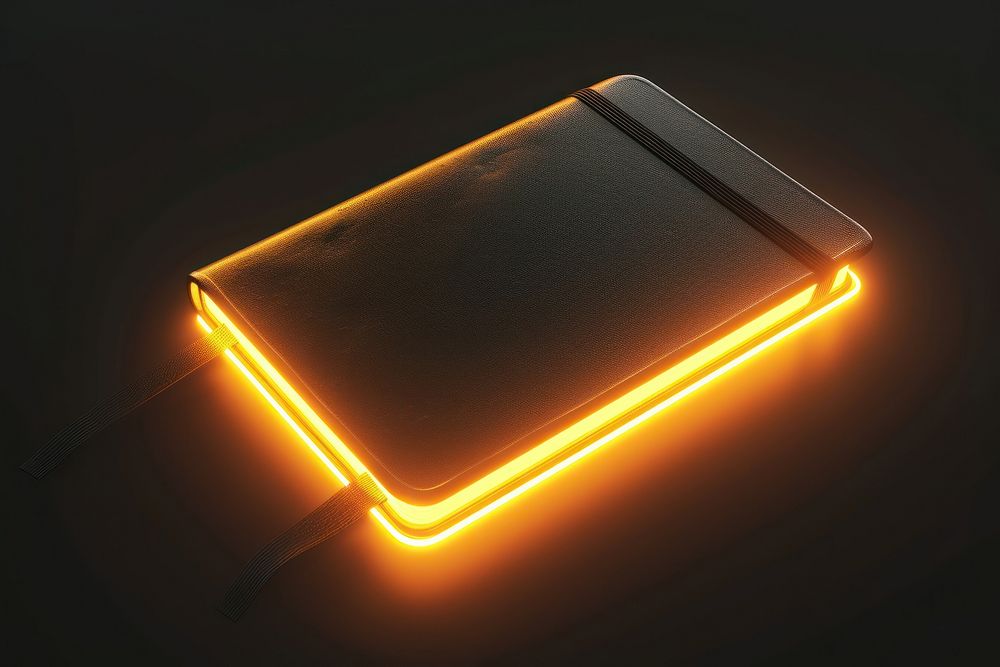 3d render of glowing notebook light black black background.
