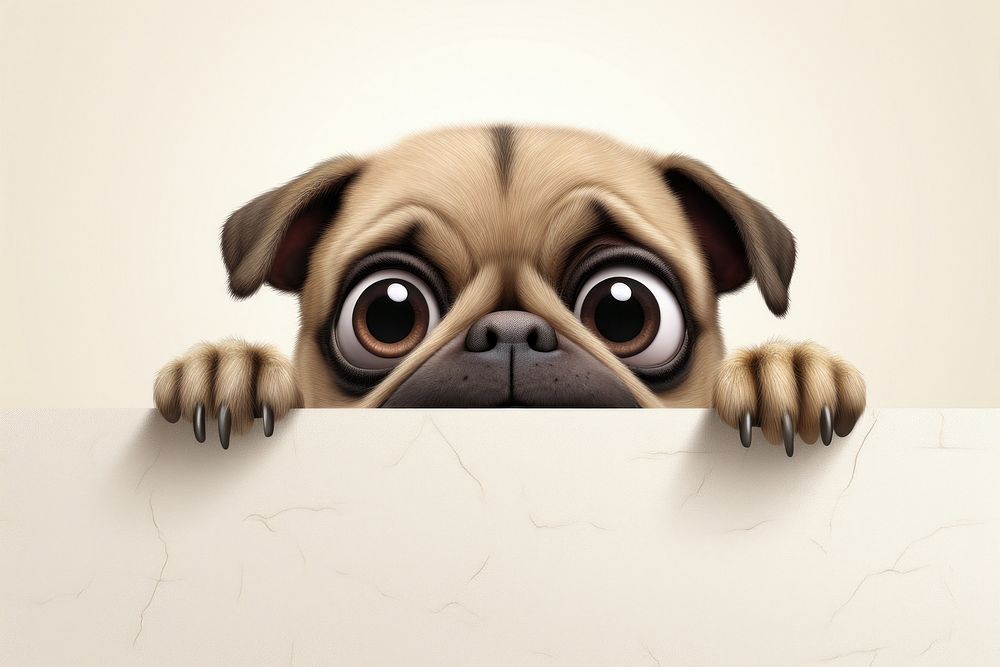 Animal pug peeking cartoon.