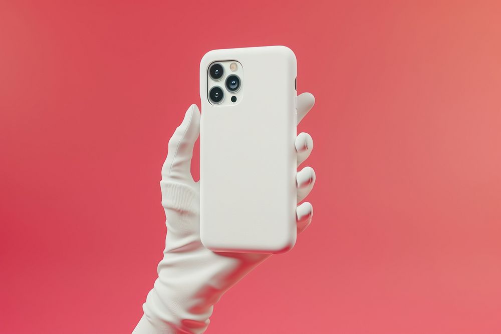 3D white smooth Casting hand holding phone and case photographing electronics technology.