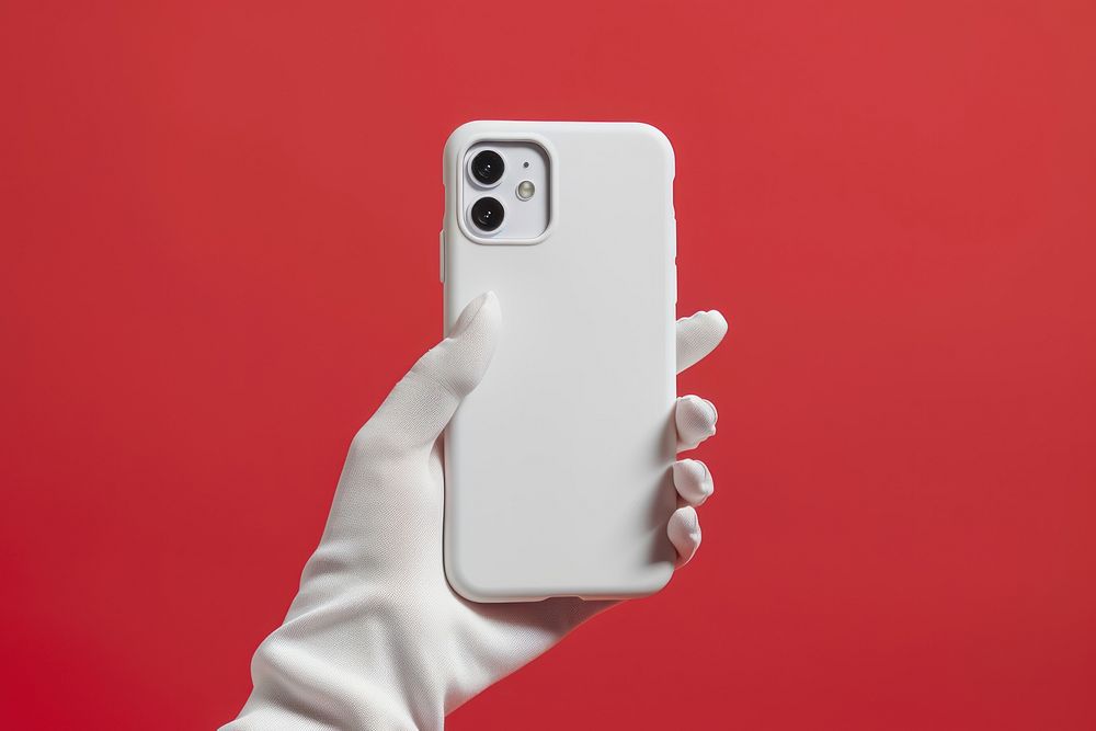 3D white smooth Casting hand holding phone and case photographing electronics photography.