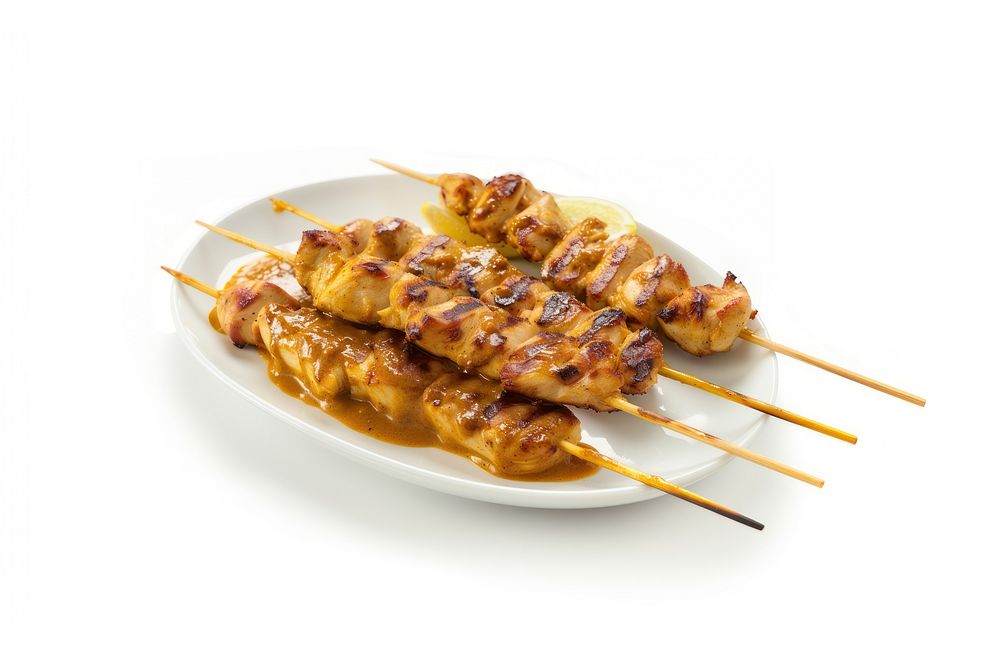 Chicken satay with peanut sauce grilling food meat.