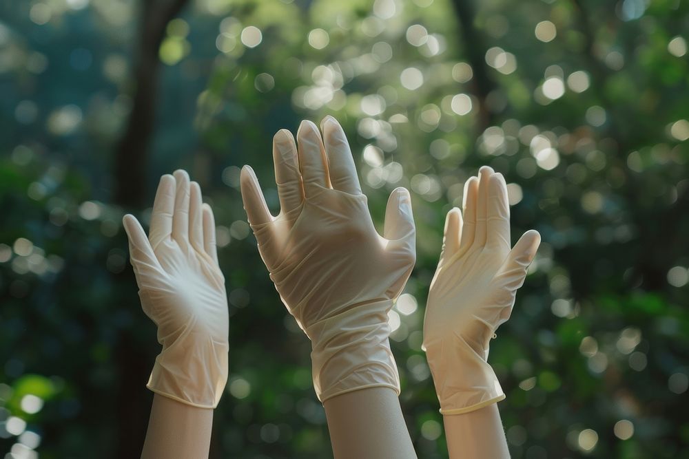Close up of Wearing gloves gesturing outdoors clothing.