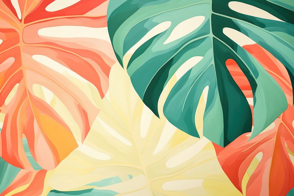 Geometric Monstera backgrounds abstract painting.