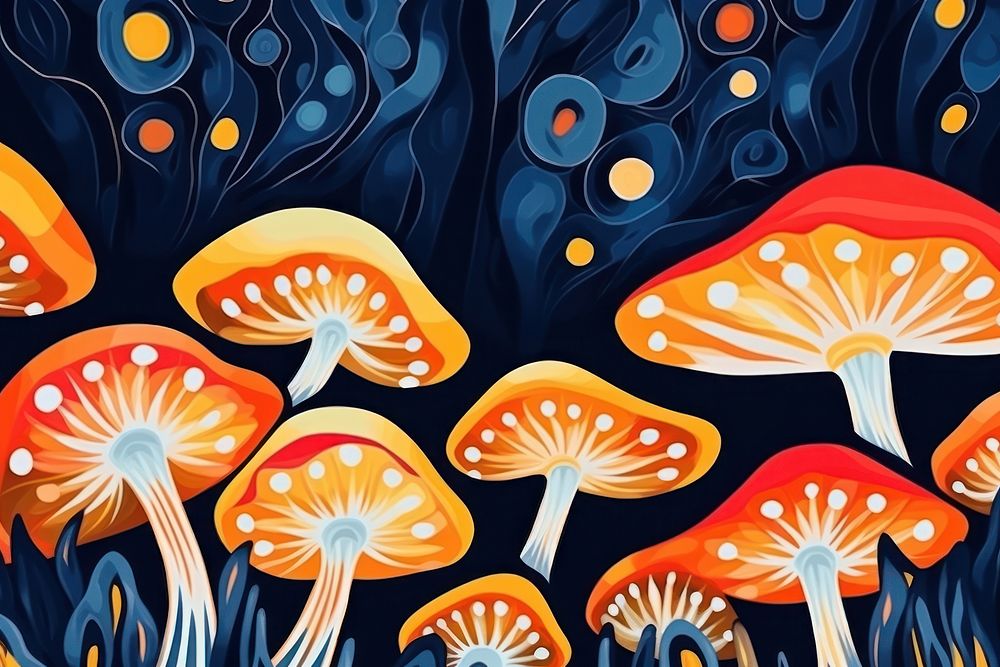 Magic mushroom in the forest backgrounds pattern fungus.