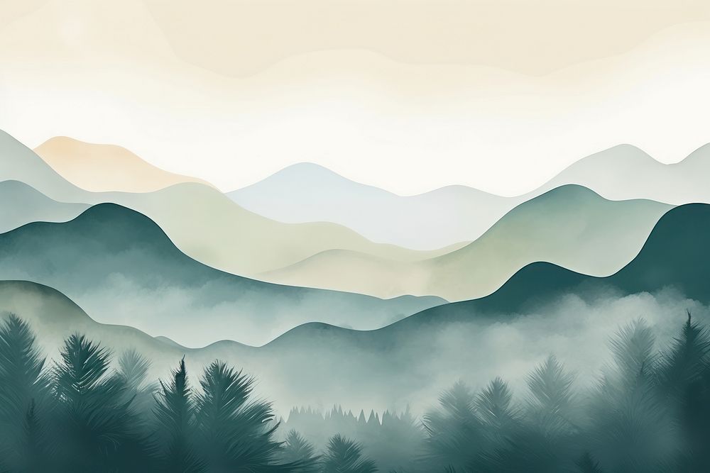 Misty landscape with fir forest mist backgrounds mountain.