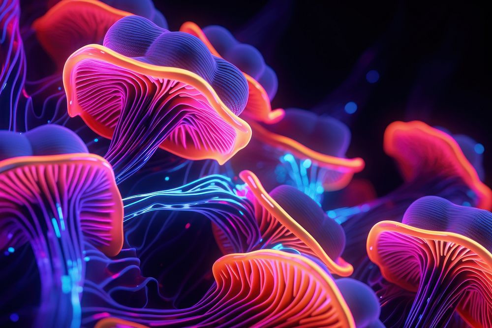 Neon mushroom abstract pattern purple.