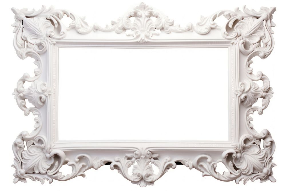 Rococo frame vintage rectangle white white background.