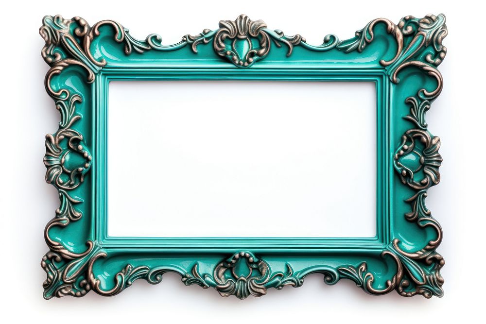 Turquoise frame vintage rectangle white background letterbox.