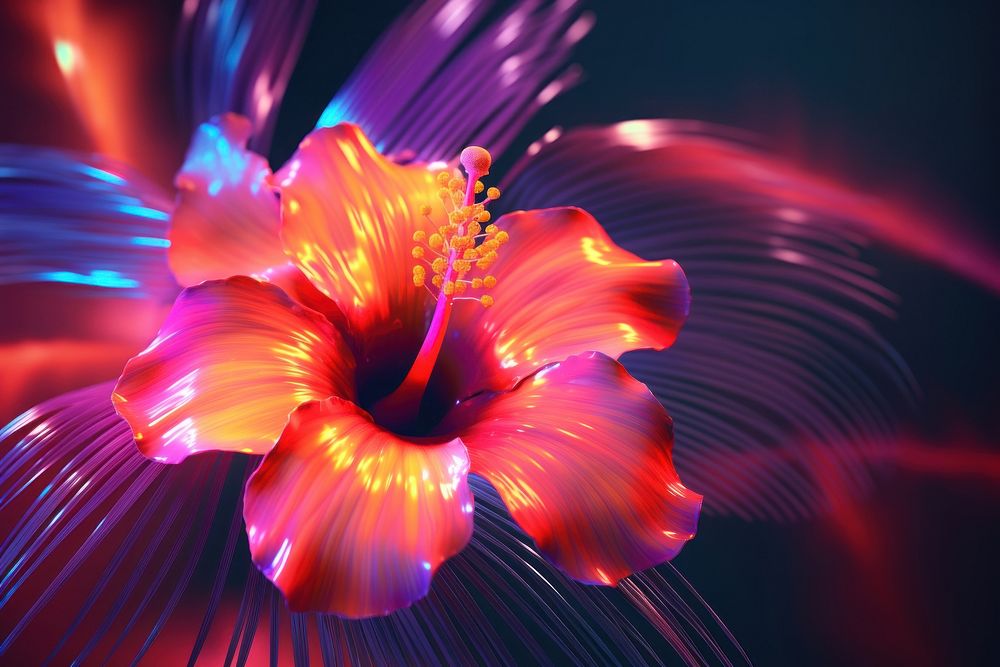 Retrowave tropical flower hibiscus abstract pattern.
