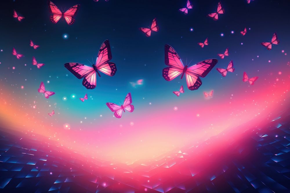 Retrowave butterflies abstract outdoors purple.
