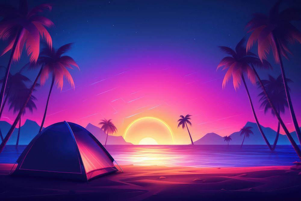 Retrowave camping outdoors nature summer.
