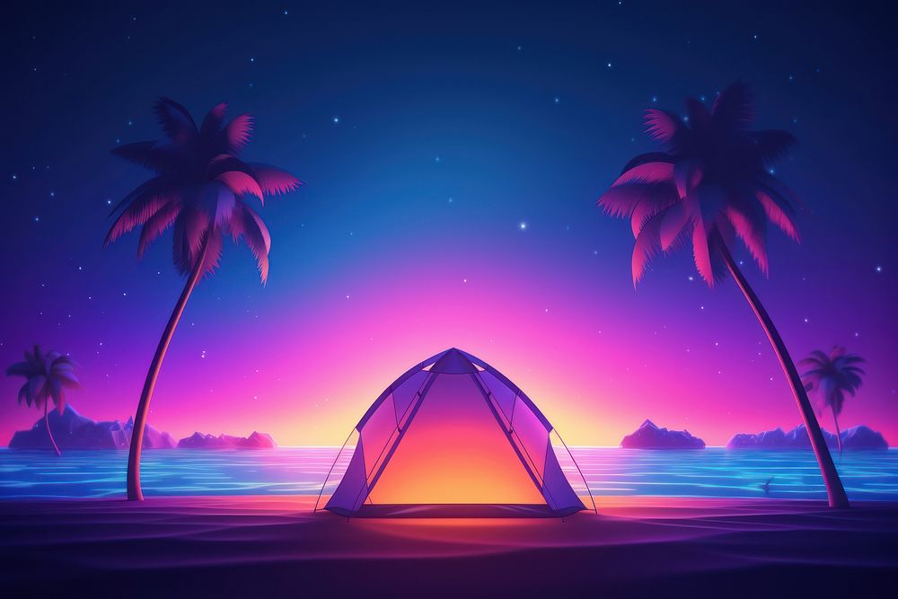 Retrowave camping outdoors nature night.