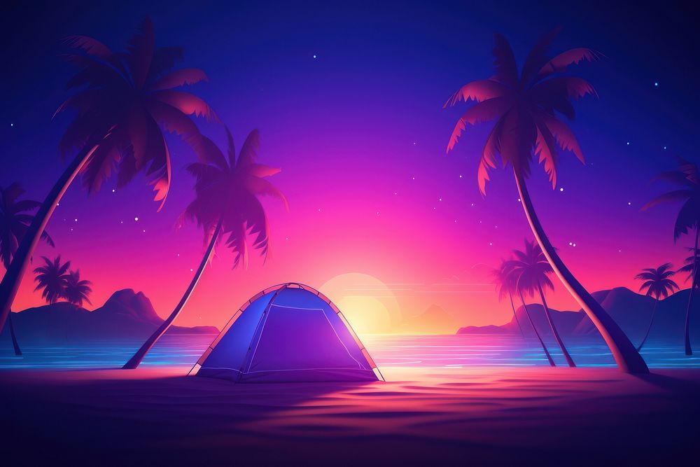 Retrowave camping outdoors nature night.