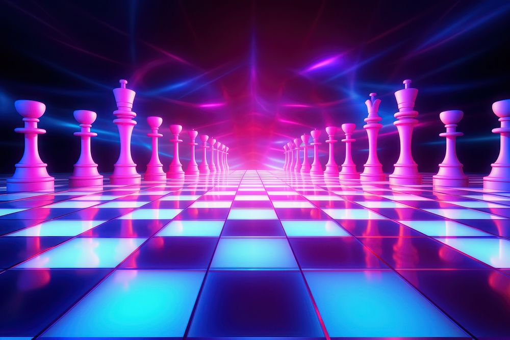 Retrowave chess purple light game.