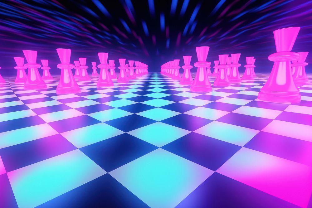 Retrowave chess abstract purple game.