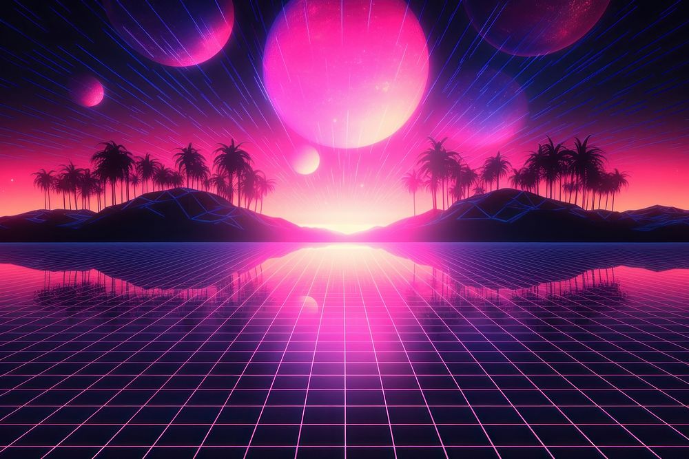 Retrowave circuit backgrounds sunset nature.