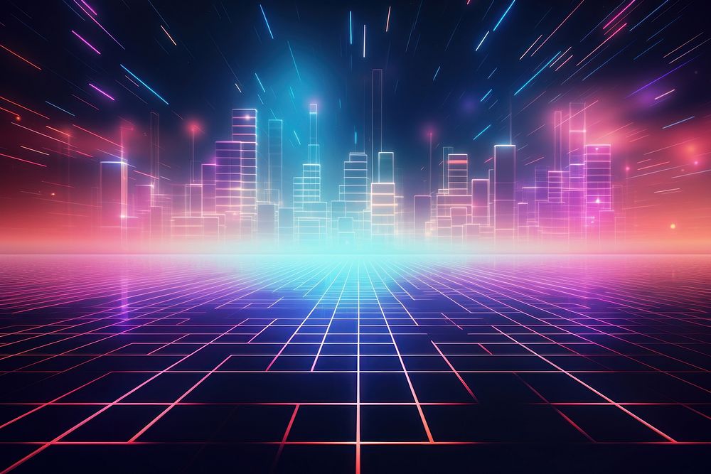 Retrowave city backgrounds abstract light.