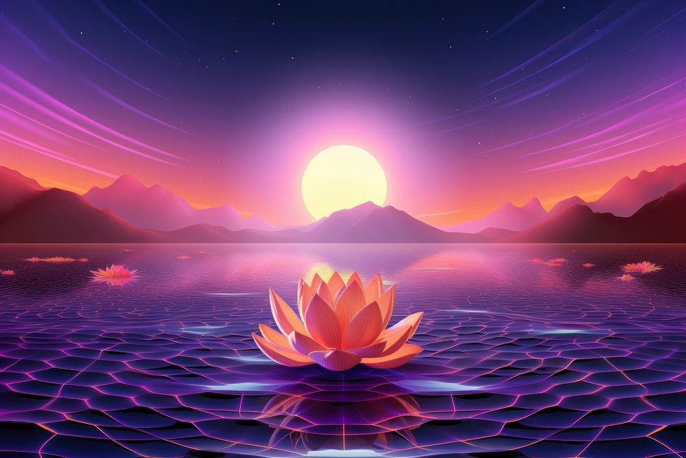 Retrowave lotus sunset outdoors nature.