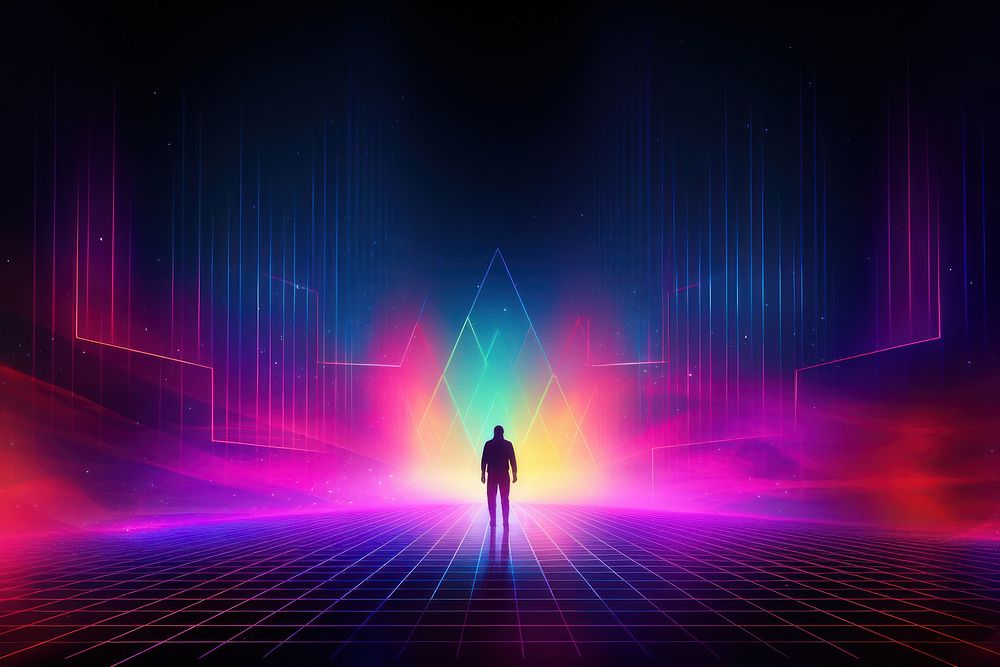 Retrowave people abstract light stage.