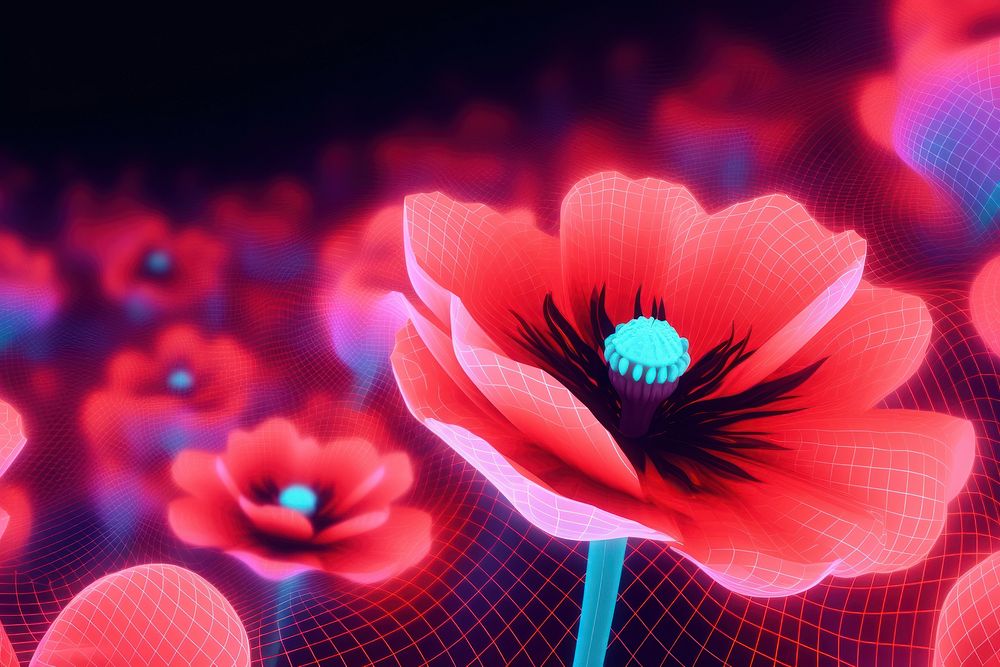 Retrowave poppy abstract pattern flower.