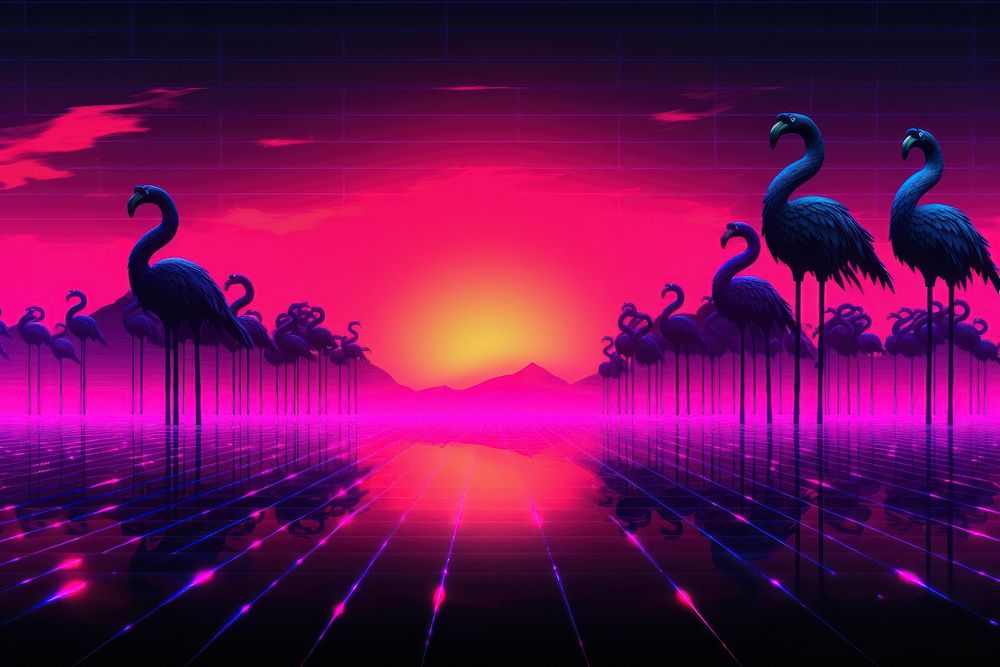 Retrowave animals flamingo sunset bird.