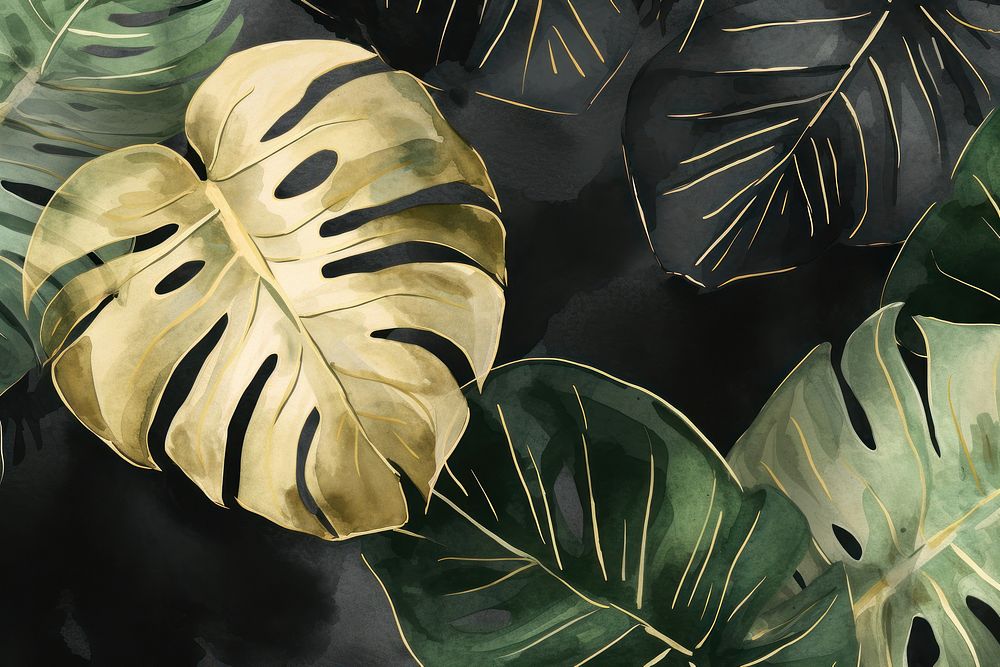 Monstera leaf watercolor background backgrounds nature plant.