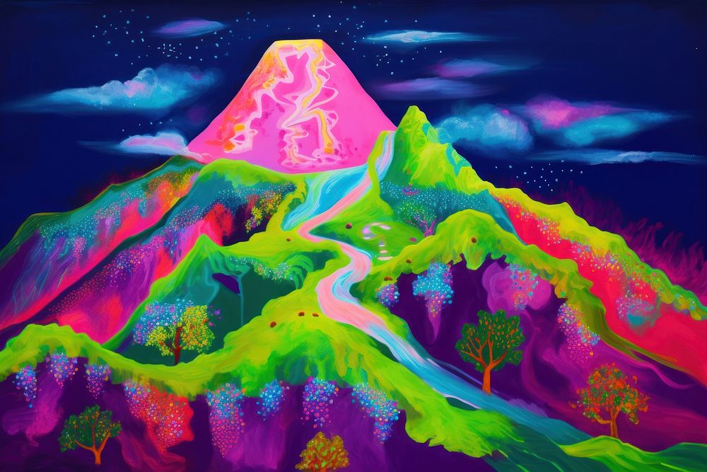 Oil painting of hill purple mountain nature.