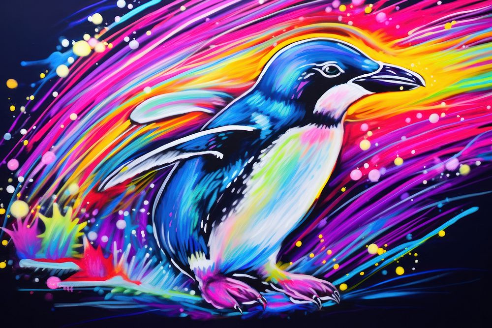 Kinh penguin painting animal purple.