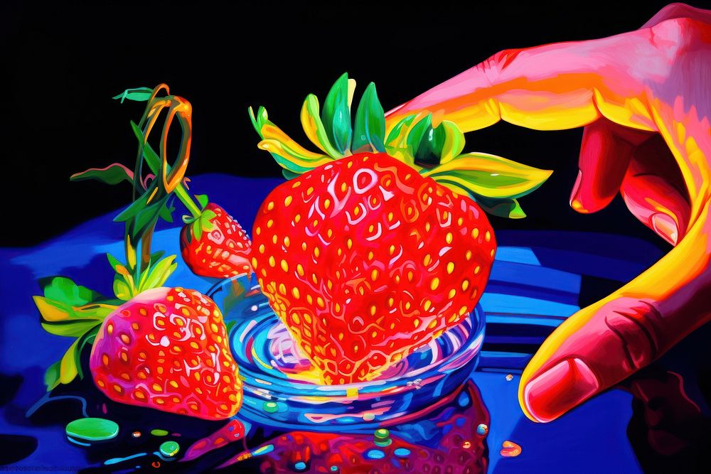 Strawberry painting holding fruit.