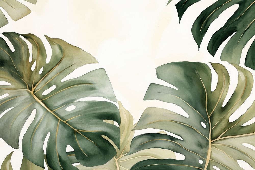 Monstera leaf watercolor background backgrounds plant green.