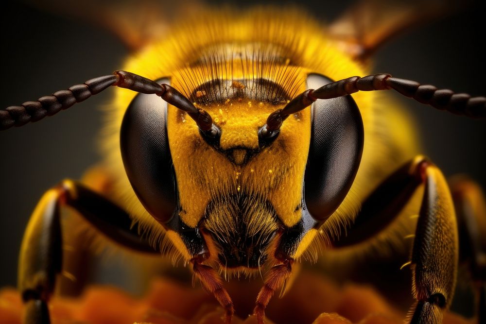 Extreme close up of bee animal insect hornet.
