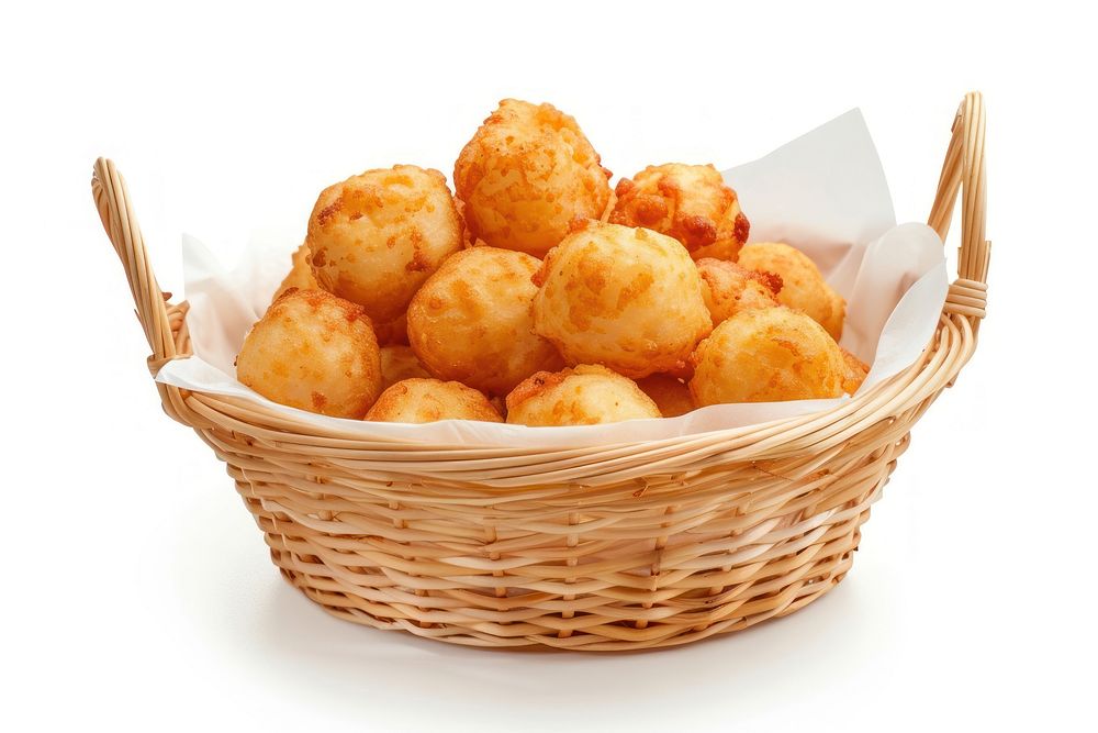 Fried tater tots in basket fried food white background.