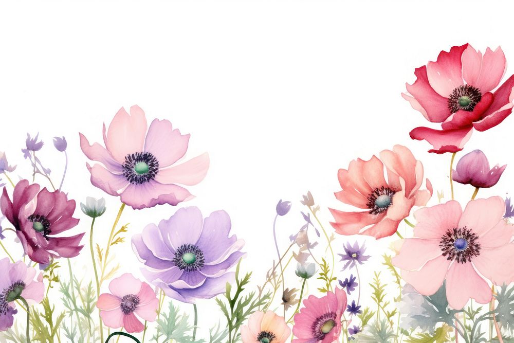 Anemone border watercolor backgrounds outdoors blossom.