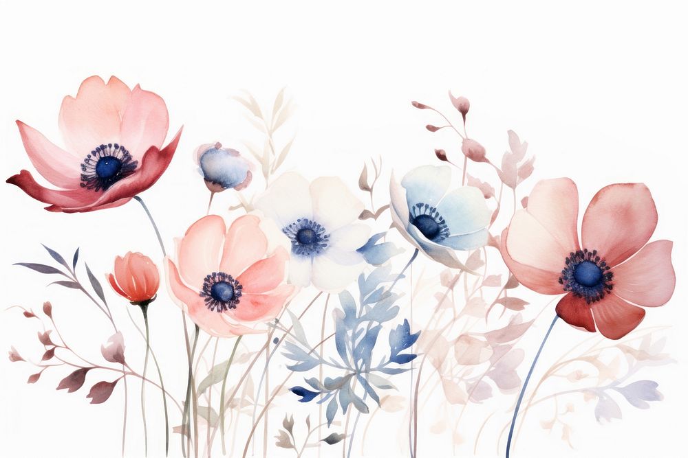 Anemone border watercolor backgrounds pattern flower.