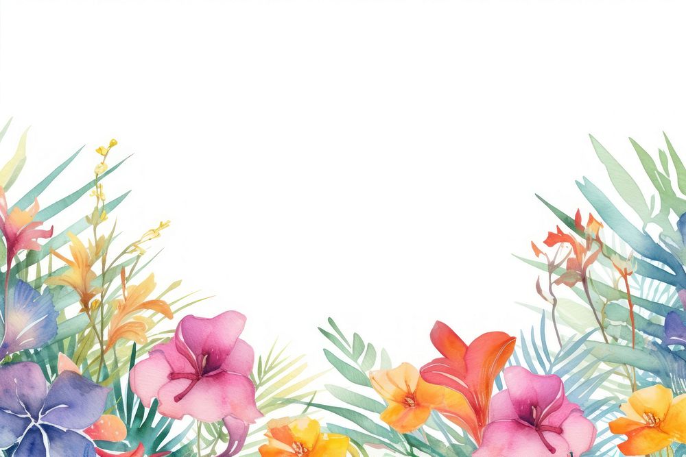 Tropical flower border watercolor backgrounds outdoors pattern.