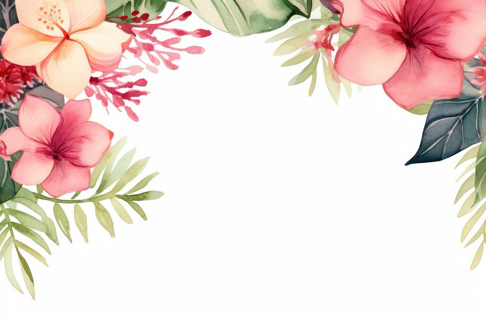 Tropical flower border watercolor backgrounds pattern wreath.