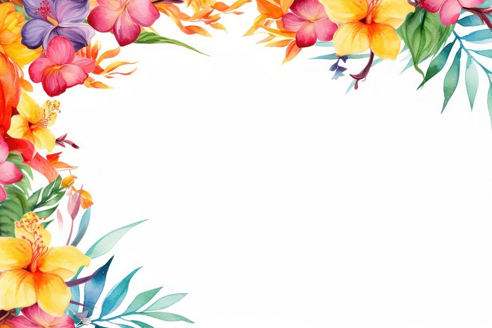 Tropical flower border watercolor backgrounds pattern plant.