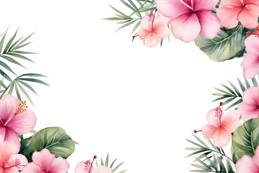 Tropical flower border watercolor backgrounds hibiscus plant.