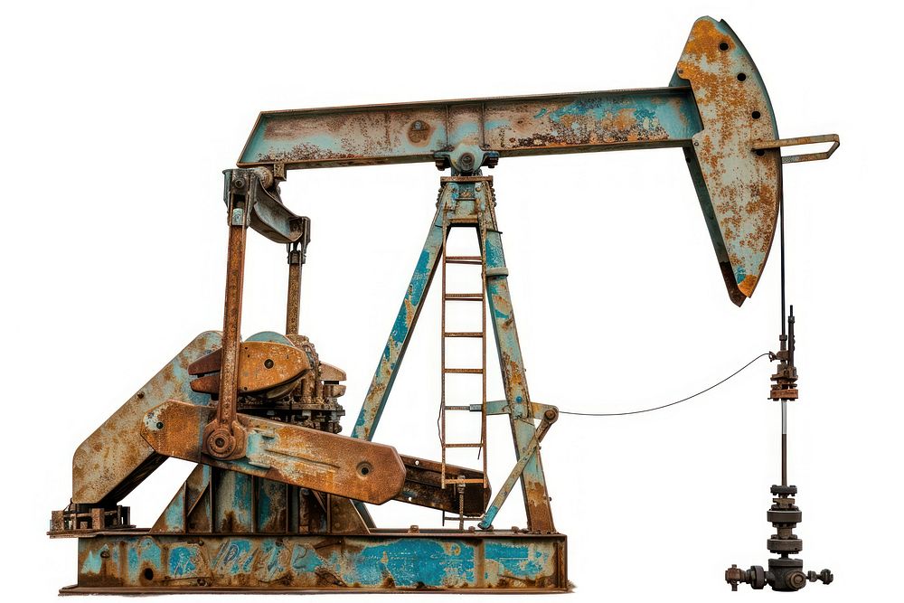 Oil well pump jack in action white background transportation construction.
