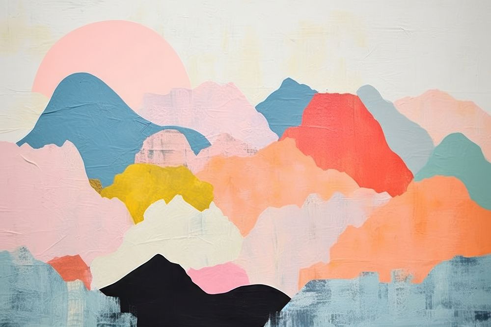Clouds over a mountain valley art abstract painting.