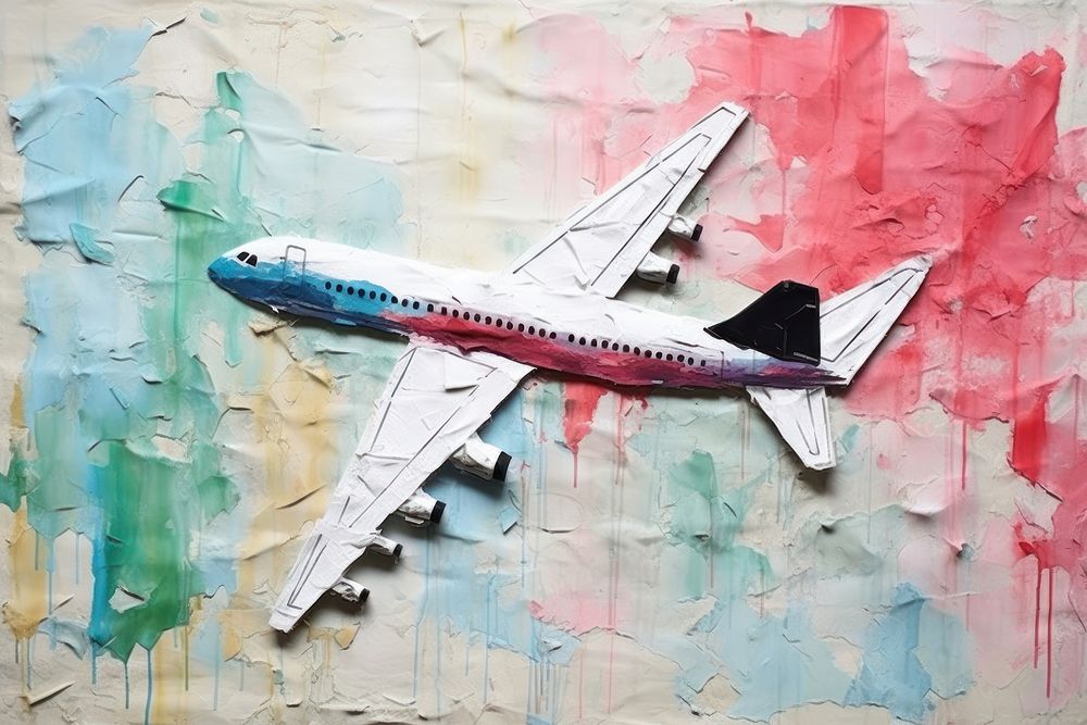 Airplane ripped paper collag art aircraft airliner.