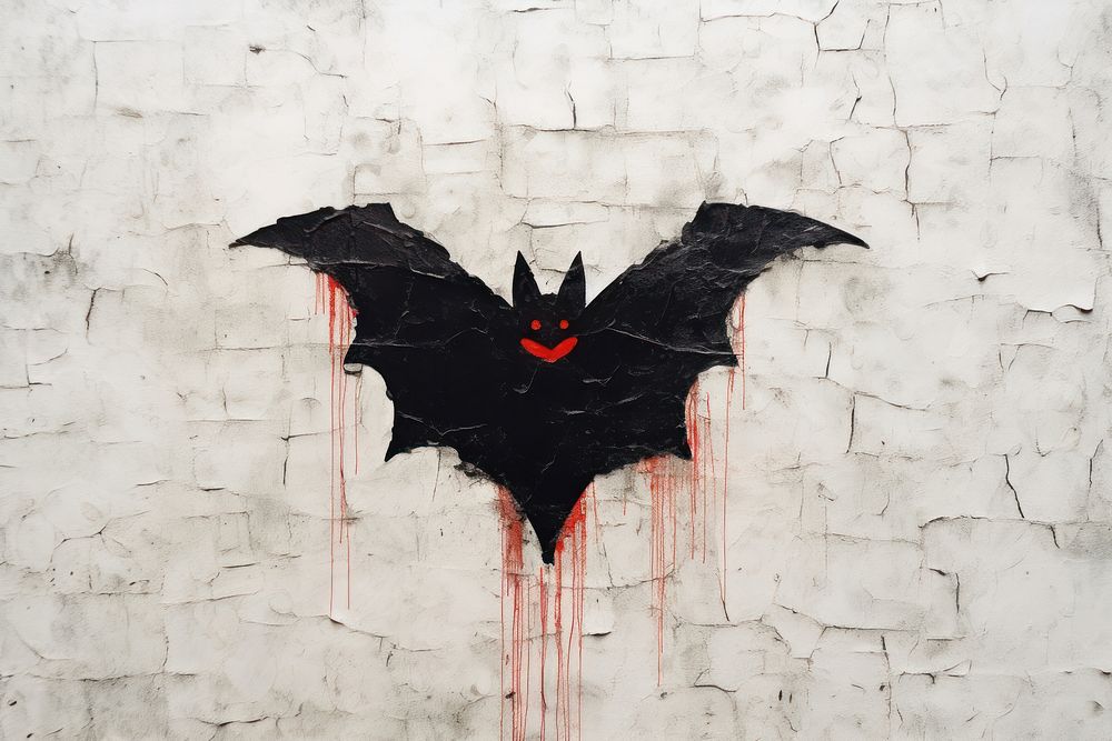 Bat holding on a wall art architecture creativity.