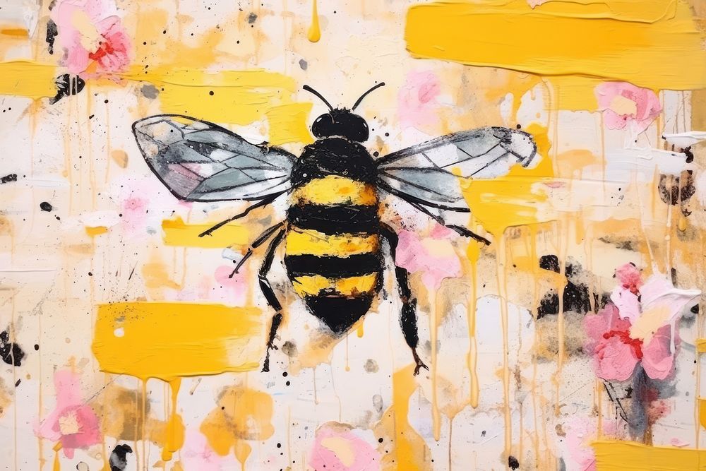 Bee on the flower bee art painting.